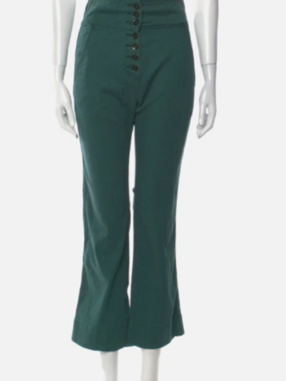 Ulla Johnson Green High Waisted Button Up Cropped Flare Pants Size 2